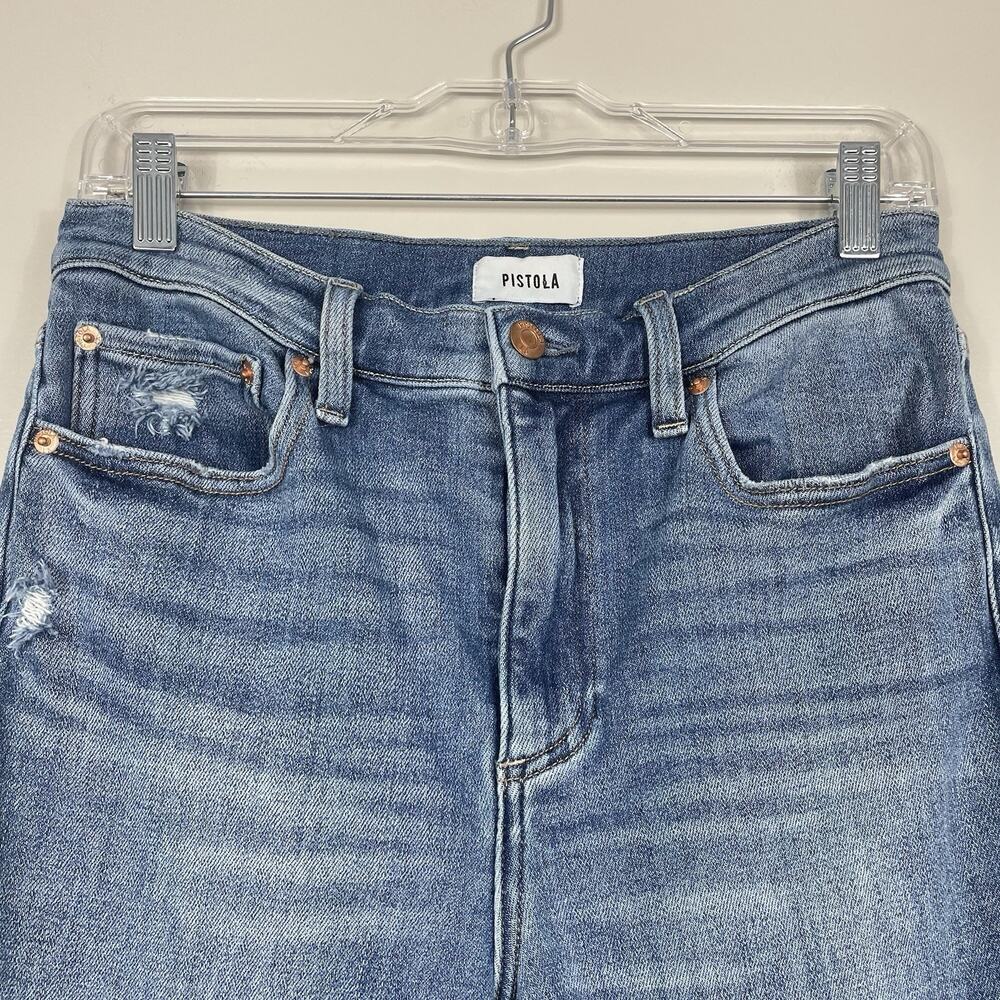 Pistola Lennon High Rise Crop Boot Jean Size 30 Blue Light Distressed Stretch - Picture 5 of 15
